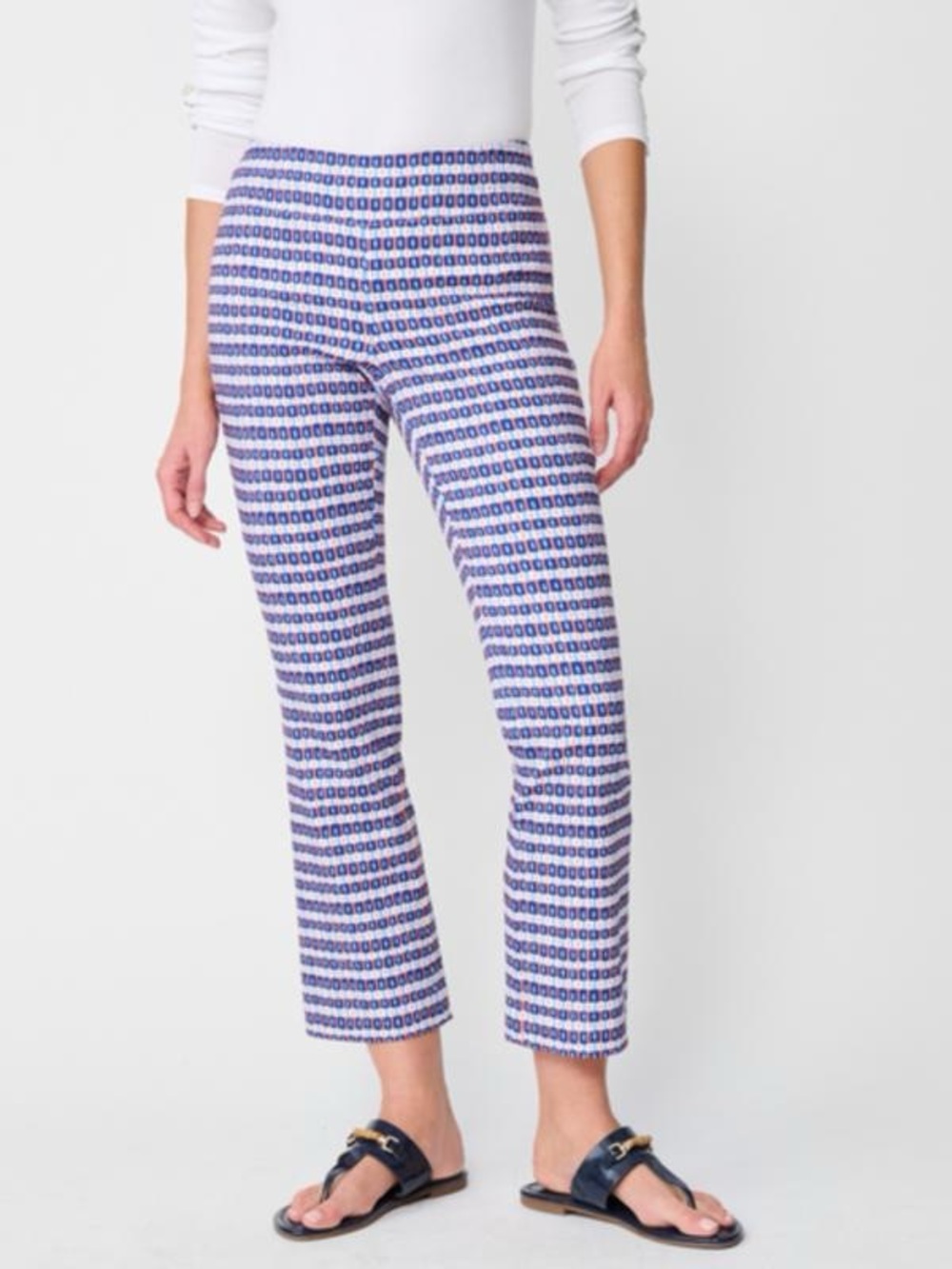 J. McLaughlin Ivy Pull-On Cropped Trouser blue orange white size 14